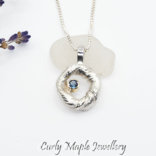 Blue Zircon Silver Pendant
