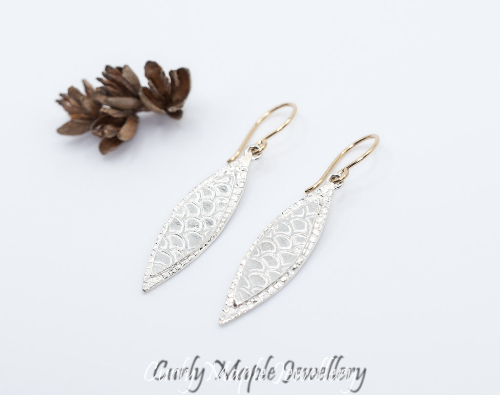 Bojagi Fish Scale Marquise Silver Drop Earrings