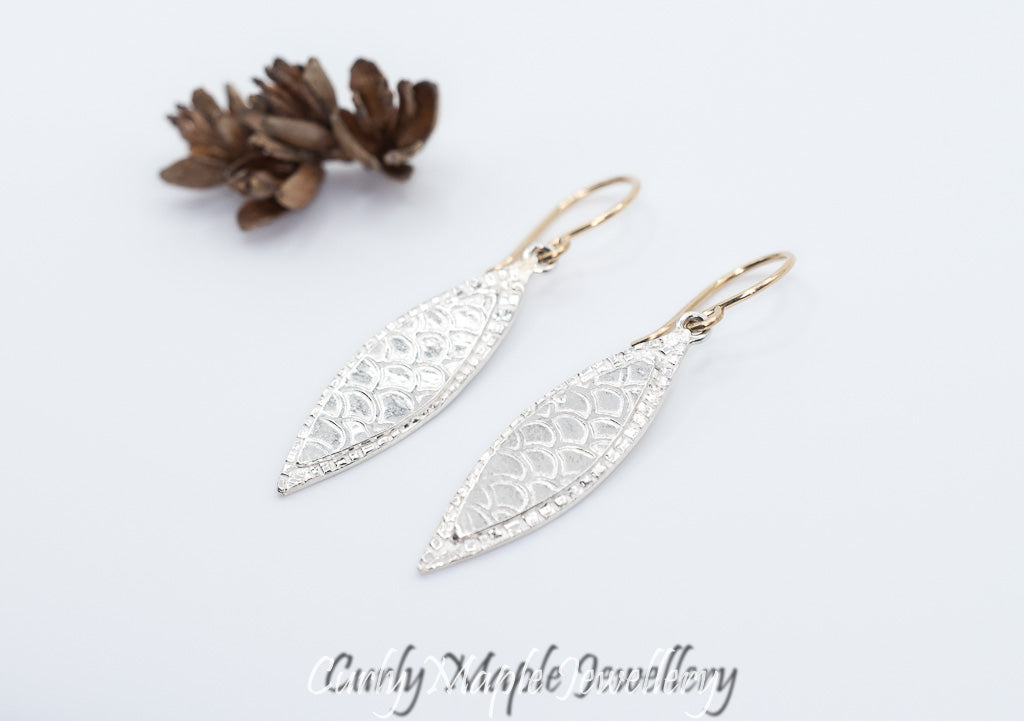 Bojagi Fish Scale Marquise Silver Drop Earrings