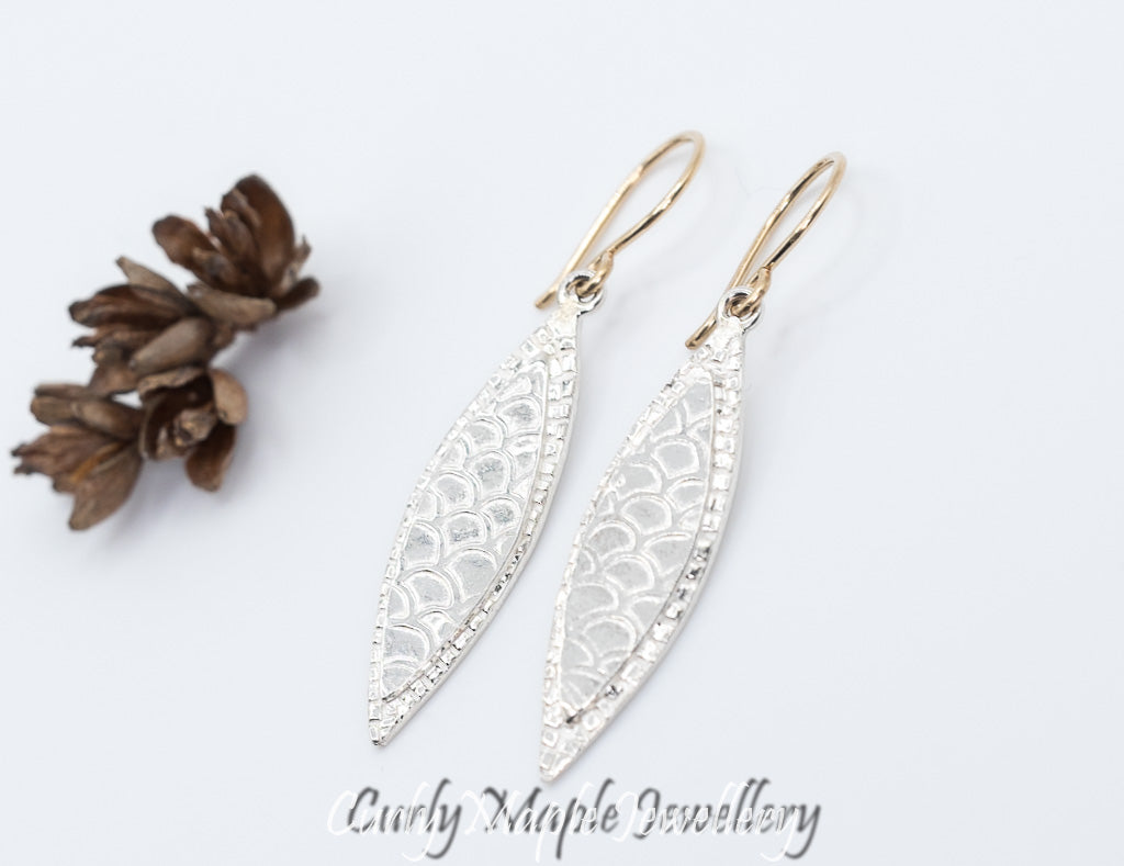 Bojagi Fish Scale Marquise Silver Drop Earrings