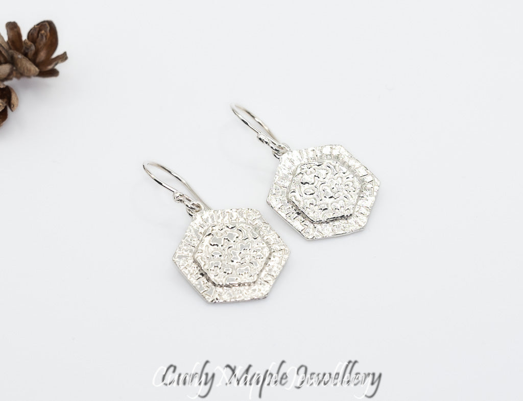 Bojagi Silver Hexagon Earrings