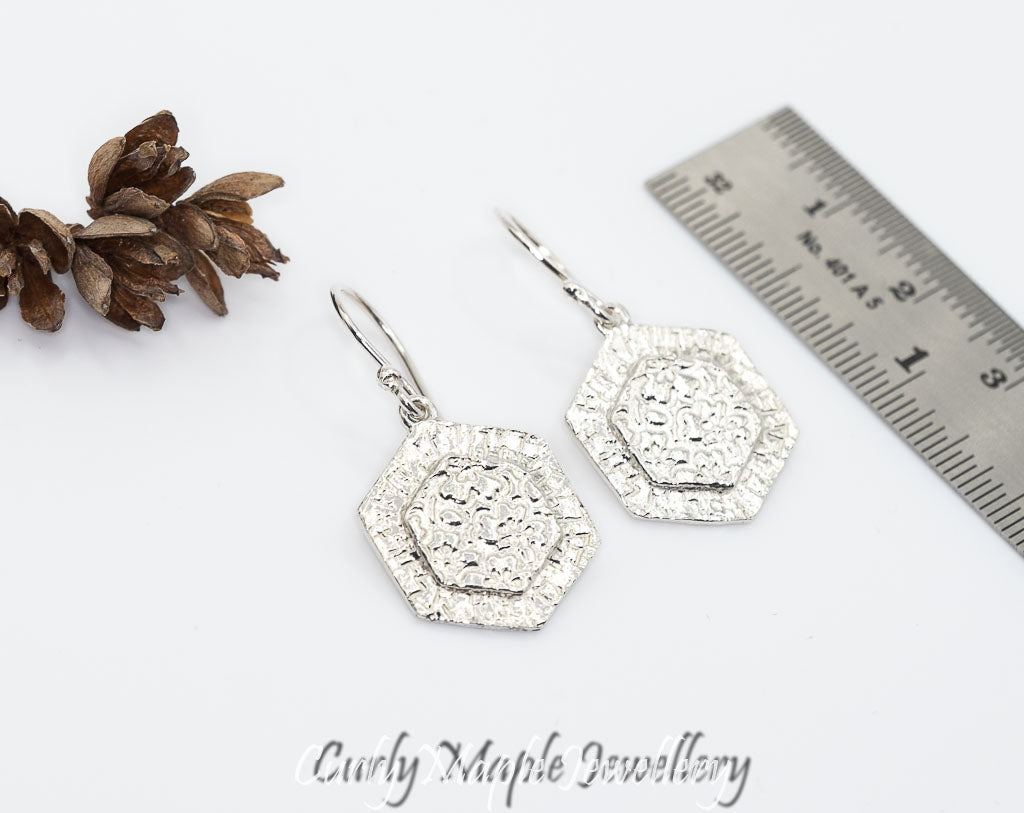 Bojagi Silver Hexagon Earrings