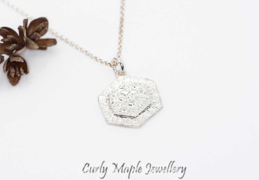 Bojagi Silver Hexagon Pendant Necklace