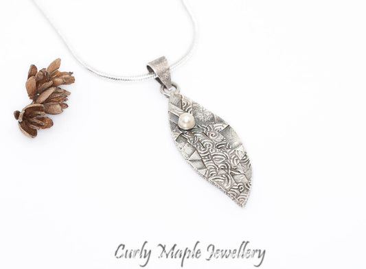 Bojagi Silver Leaf Pearl Pendant