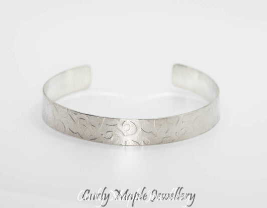 Calligraphy Textured Silver Cuff Bracelet