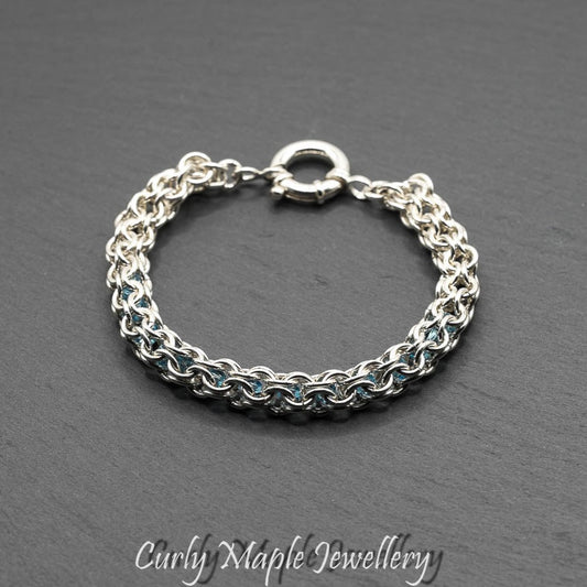 Crystal Inverted Round Chainmaille Silver Bracelet