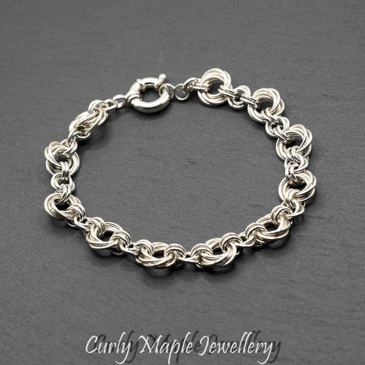 Flower Moebius Chainmaille Link Bracelet in sterling silver
