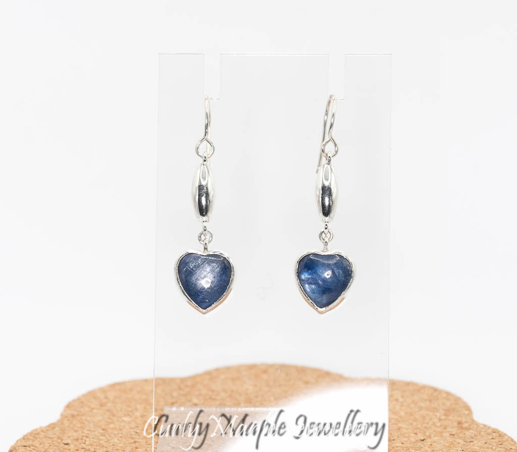 Heart Blue Kyanite Silver Pod Earrings