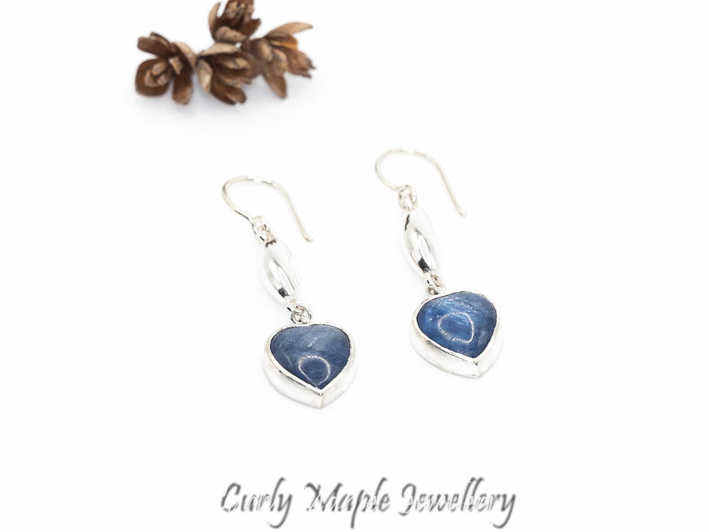 Heart Blue Kyanite Silver Pod Earrings