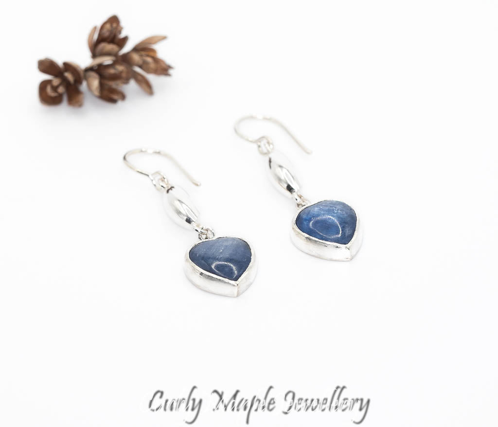 Heart Blue Kyanite Silver Pod Earrings