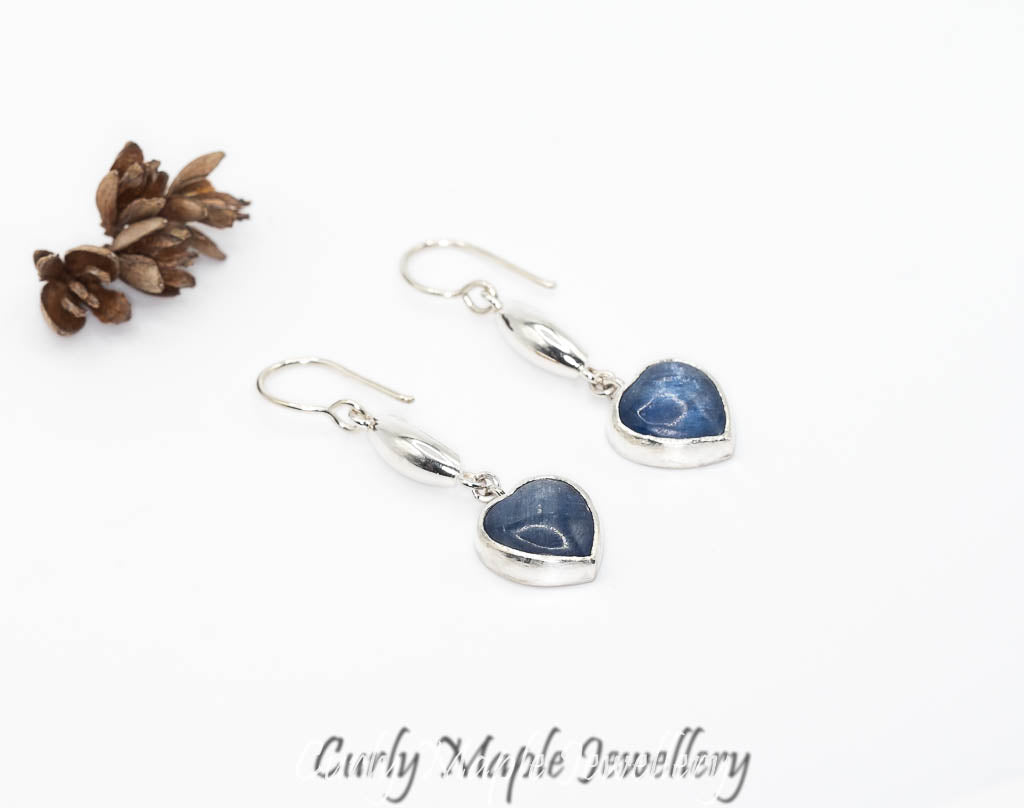 Heart Blue Kyanite Silver Pod Earrings