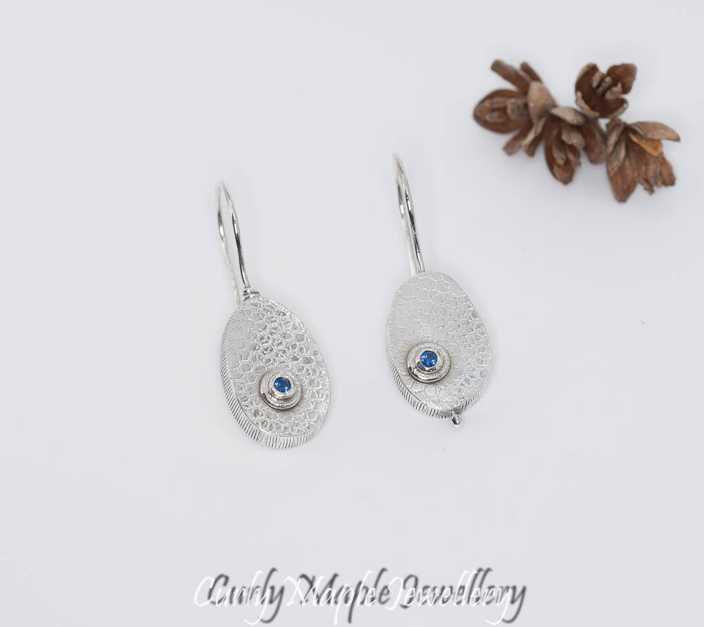 Kashmir Blue Topaz Textured Silver Drop Earrings