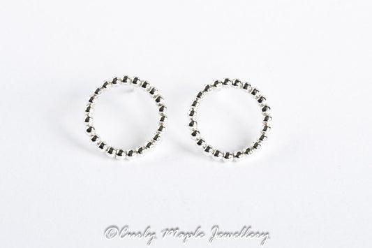 Open Circle Silver Beaded Wire Post Earrings 