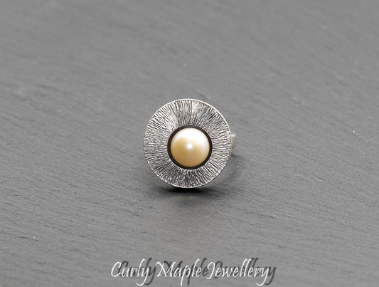Round Pearl Textured Silver Statement Ring