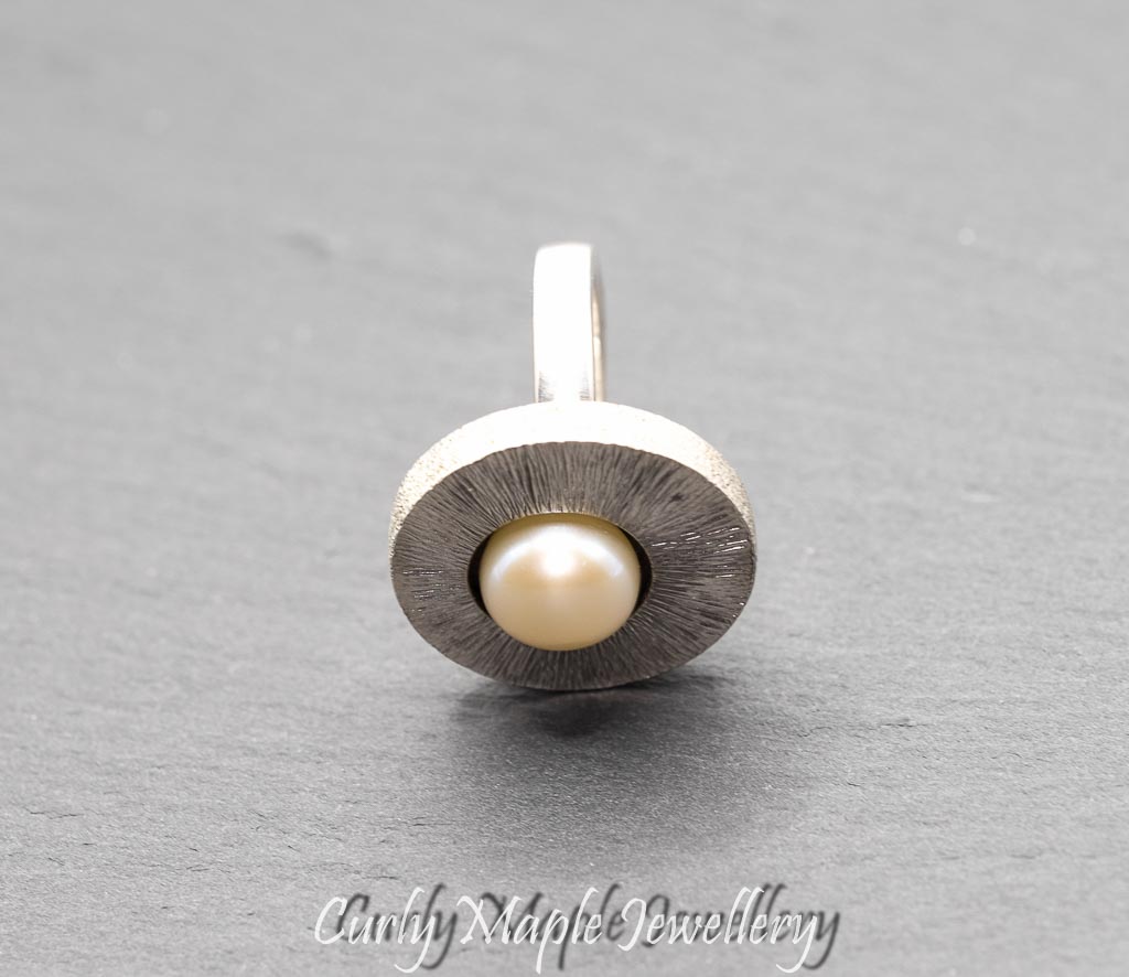 Round Pearl Textured Silver Statement Ring