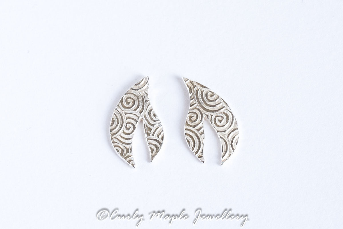 Textured Silver Petal Post Earrings