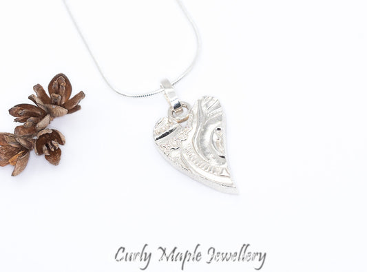Whimsical Heart Textured Silver Necklace