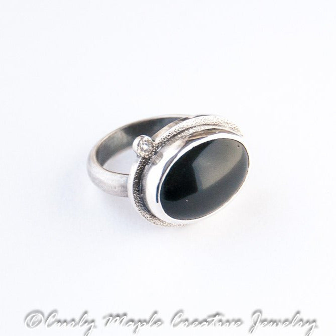 Black Onyx Silver Statement Ring 