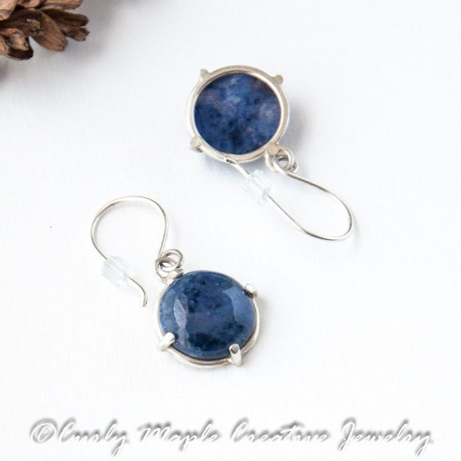 Sodalite Silver Drop Earrings front and back visible