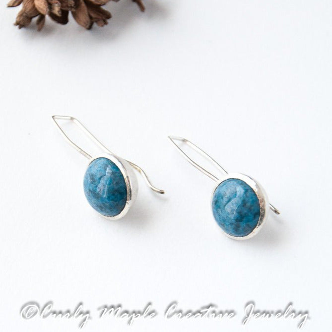 Denim Lapis Silver Dome Earrings front view
