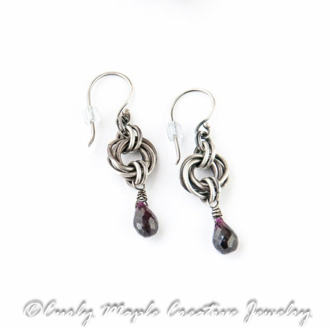Garnet Silver Chainmaille Earrings top view