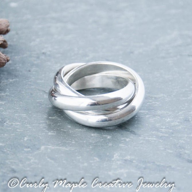 Chunky Interlocking Sterling Silver Ring front view