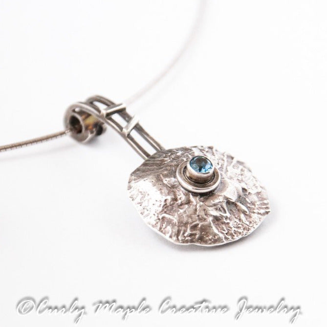 Organic Blue Zircon Silver Necklace side view