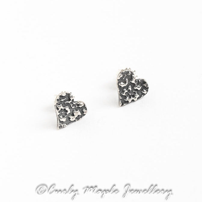 Tiny Heart Textured Silver Post Earrings