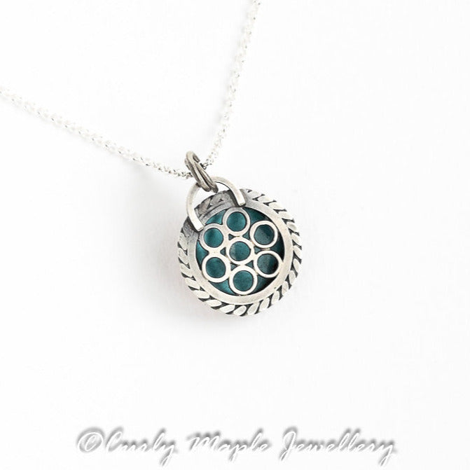 The back Vitreous Enamel Silver Pendant shown